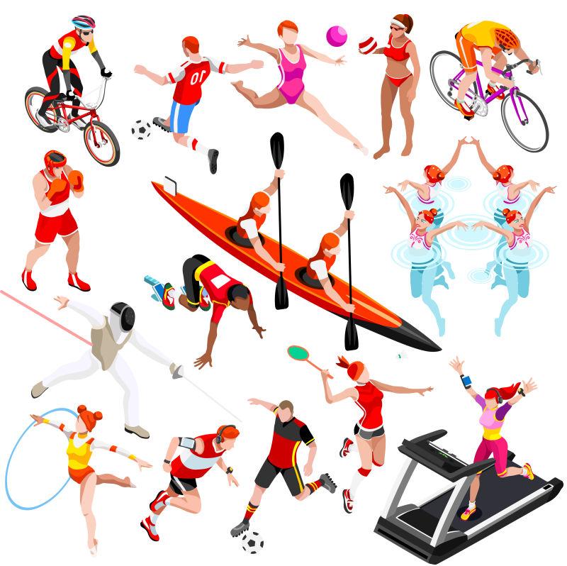 球类运动员运动等距套装奥运会羽毛球比赛单项矢量插图