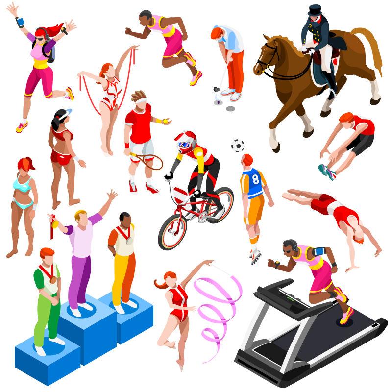 球类运动员运动等距套装奥运比赛单项体育场馆矢量插图