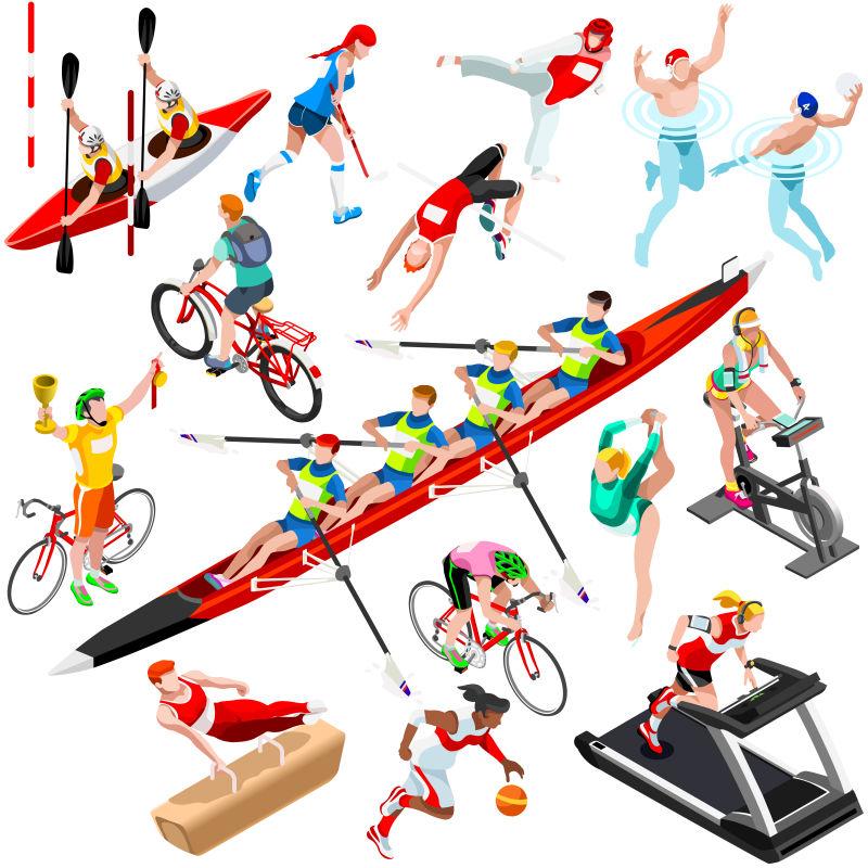 奥运会运动员等距套装奥运会自行车比赛单项矢量图