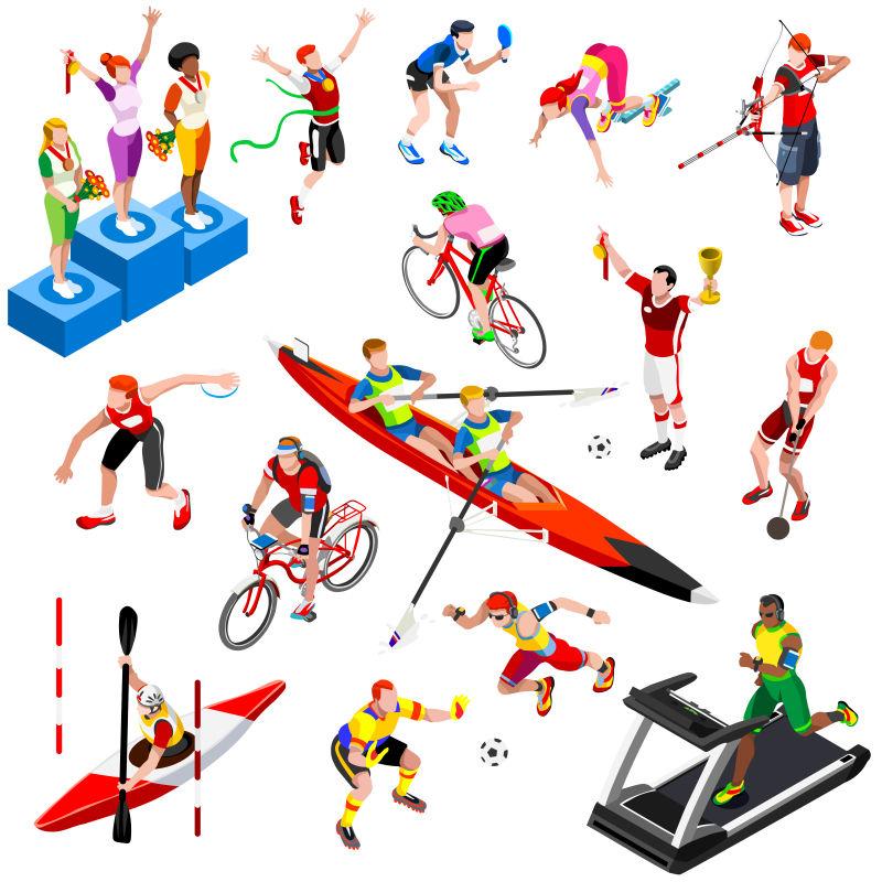 奥运会体育比赛等距套装运动员奥运会竞技体育孤立讲台矢量插图