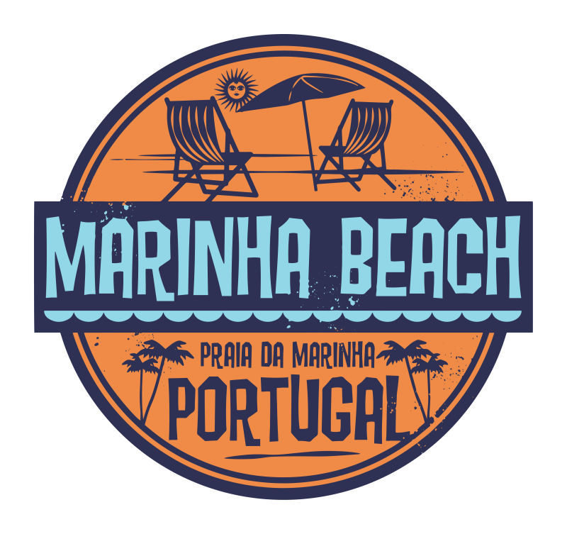 矢量橙色和蓝色的马里尼亚海滩邮票