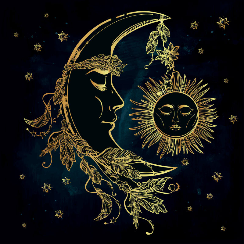 矢量的金色太阳和月亮插图