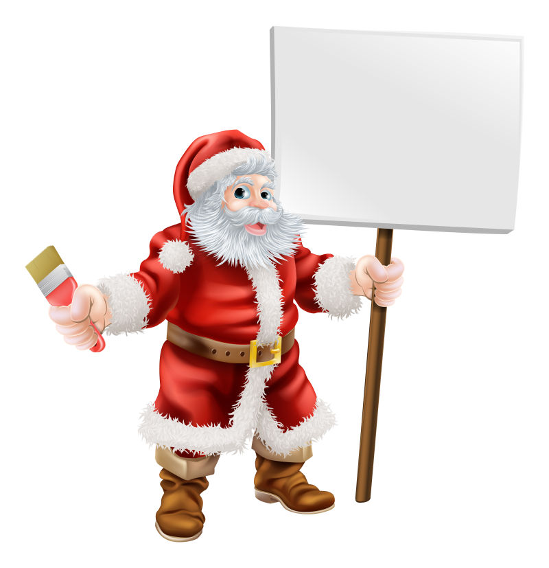 圣诞老人和空白的广告牌矢量图
