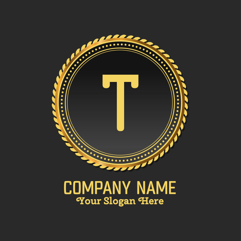 矢量字母t的金色公司标志设计