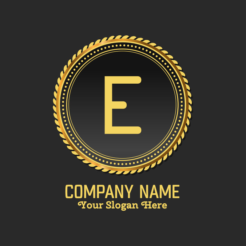 矢量字母e的创意金色标志设计