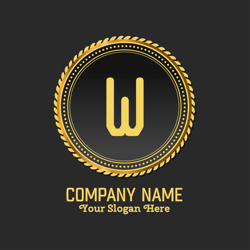矢量抽象字母w的金色公司标志设计