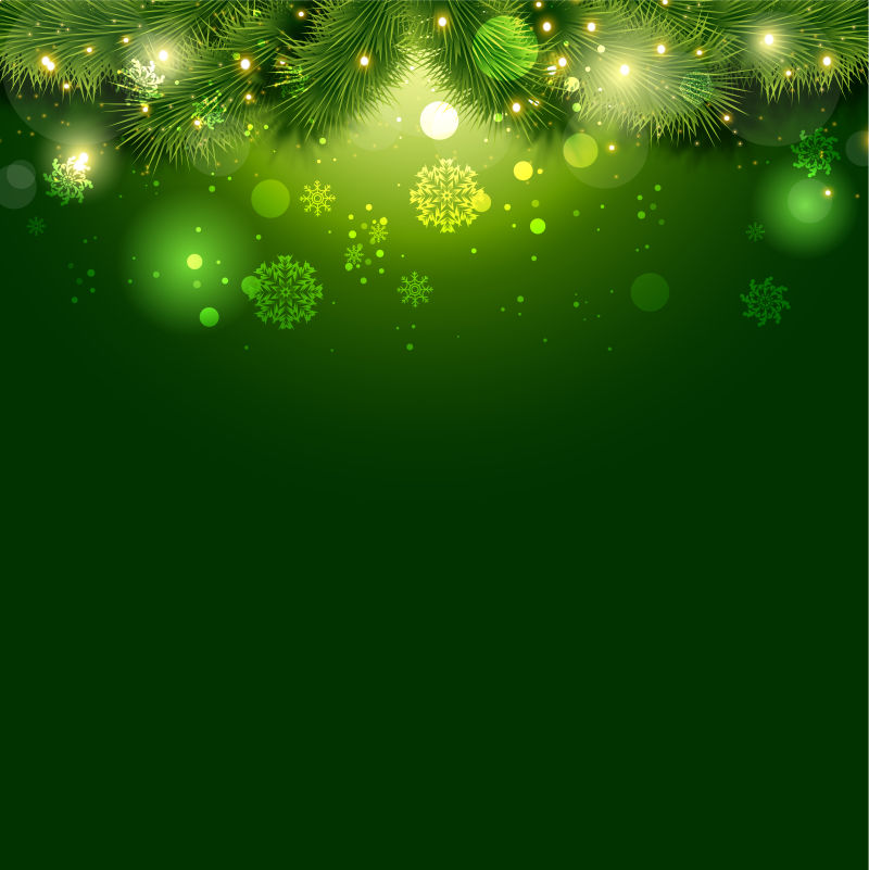 矢量金色光芒下的绿色圣诞节背景图