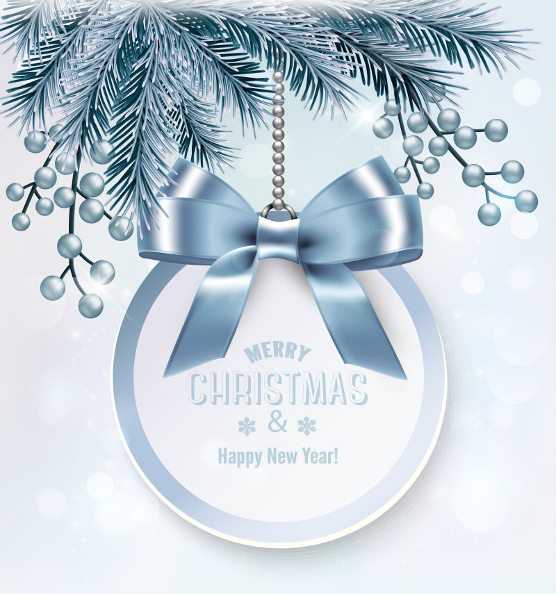 圣诞背景有礼品卡和树枝矢量插图
