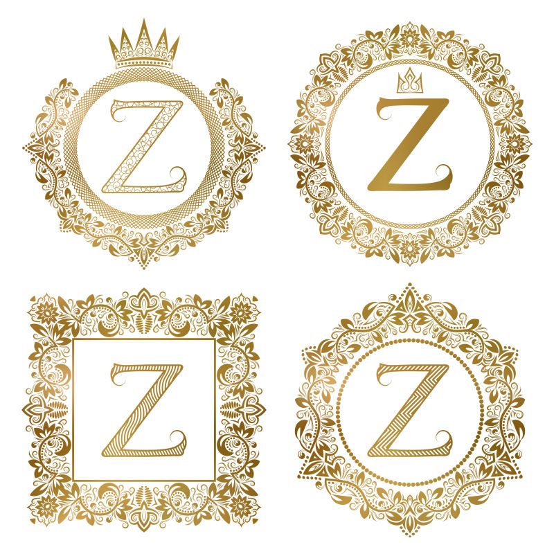 金色字母Z复古标志集合矢量