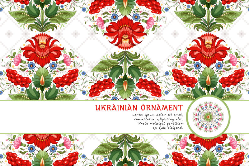 矢量乌克兰花卉装饰贺卡设计