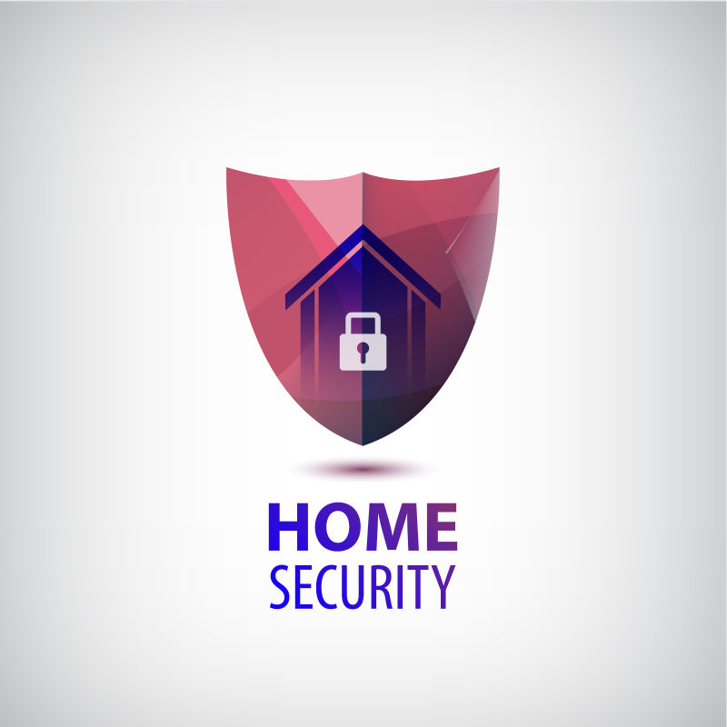 红色和紫色的家居安全标志矢量创意logo设计