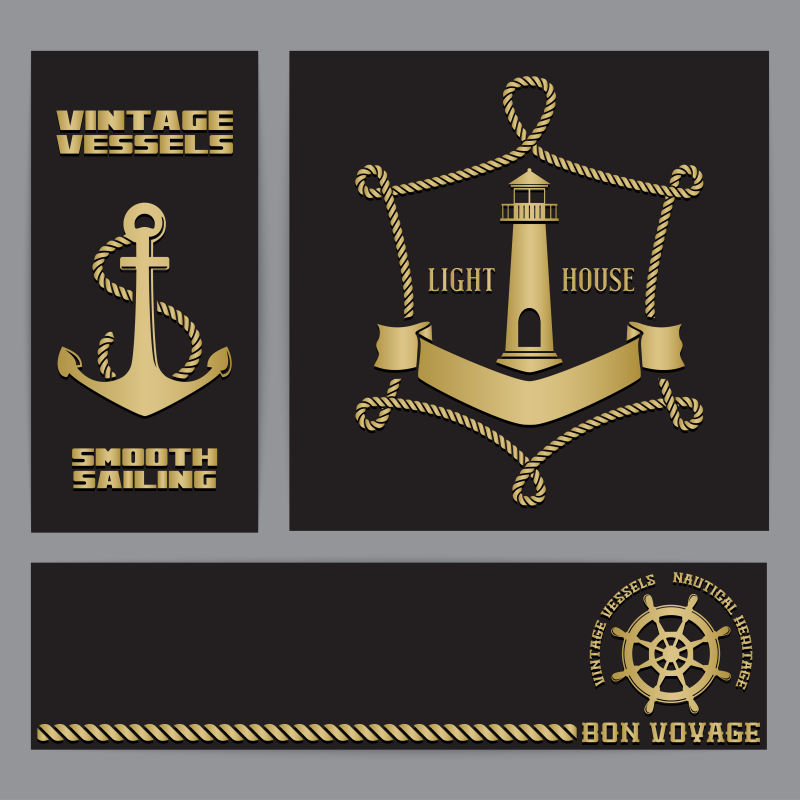航海元素的旗帜与锚的矢量图