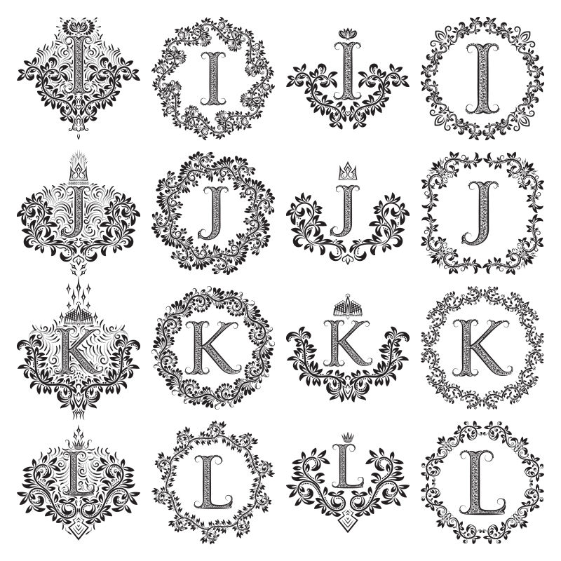 老式字母组合花环框架中的符号矢量