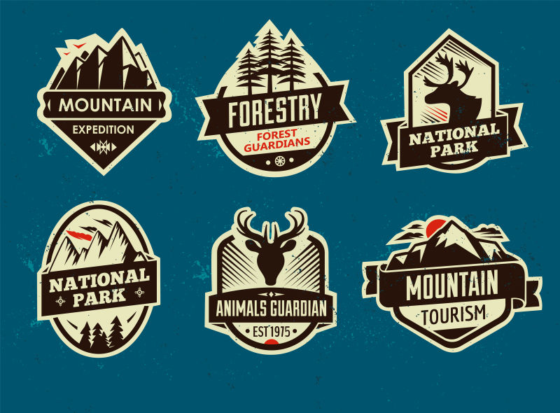 山地探险与旅游标志集矢量