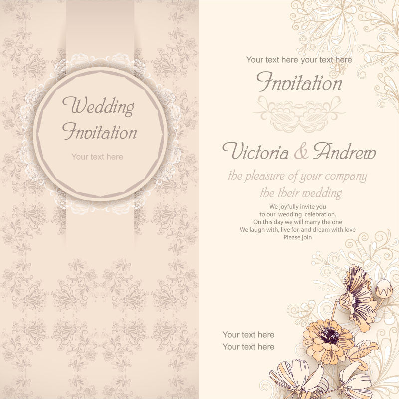 矢量的复古花卉图案婚礼卡片