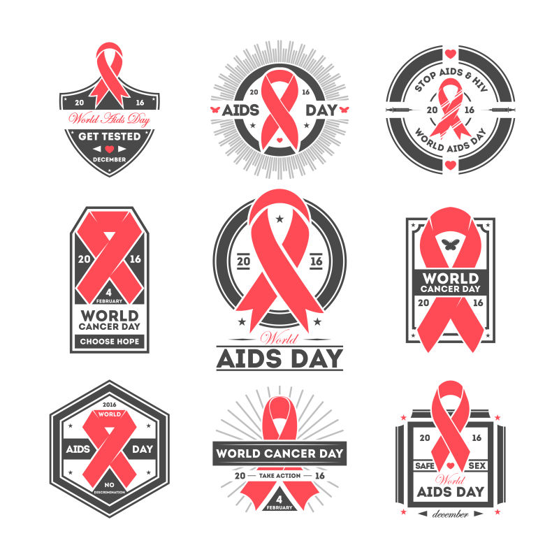 矢量艾滋病主题标签设计