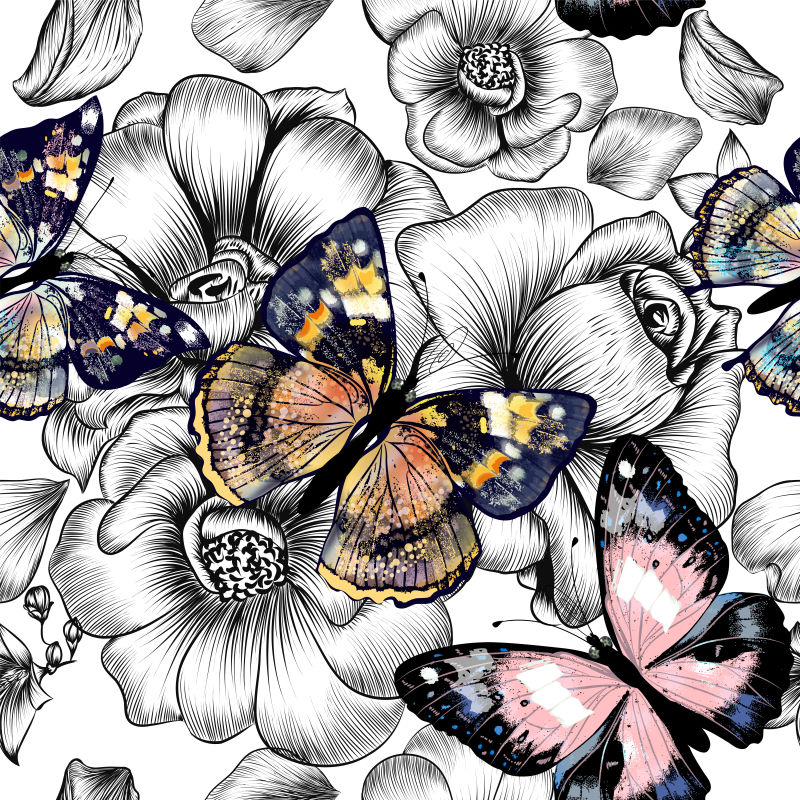 矢量抽象手绘花卉元素的创意背景