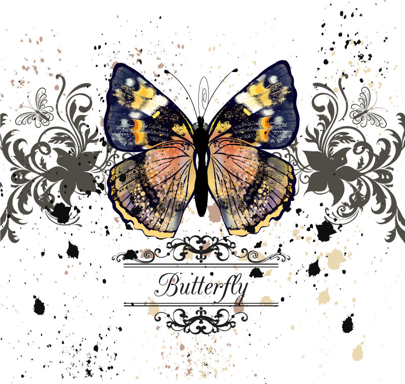 矢量手绘水彩风格的蝴蝶插图