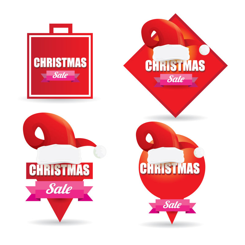 红色不同形状的圣诞销售标签设计