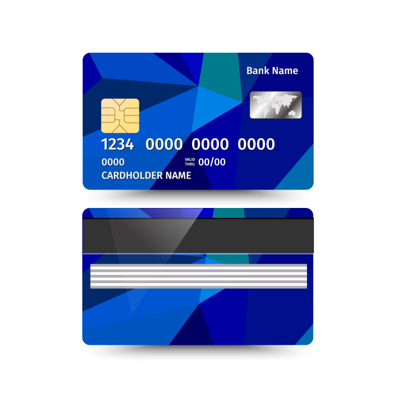 矢量蓝色信用卡正面及背面设计