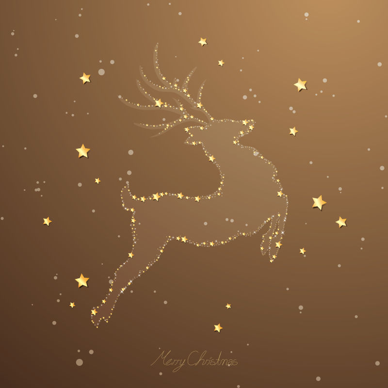 金色圣诞驯鹿插图矢量设计