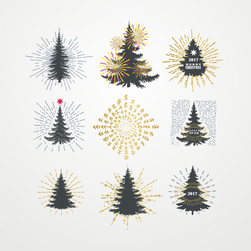不同圣诞树设计矢量图