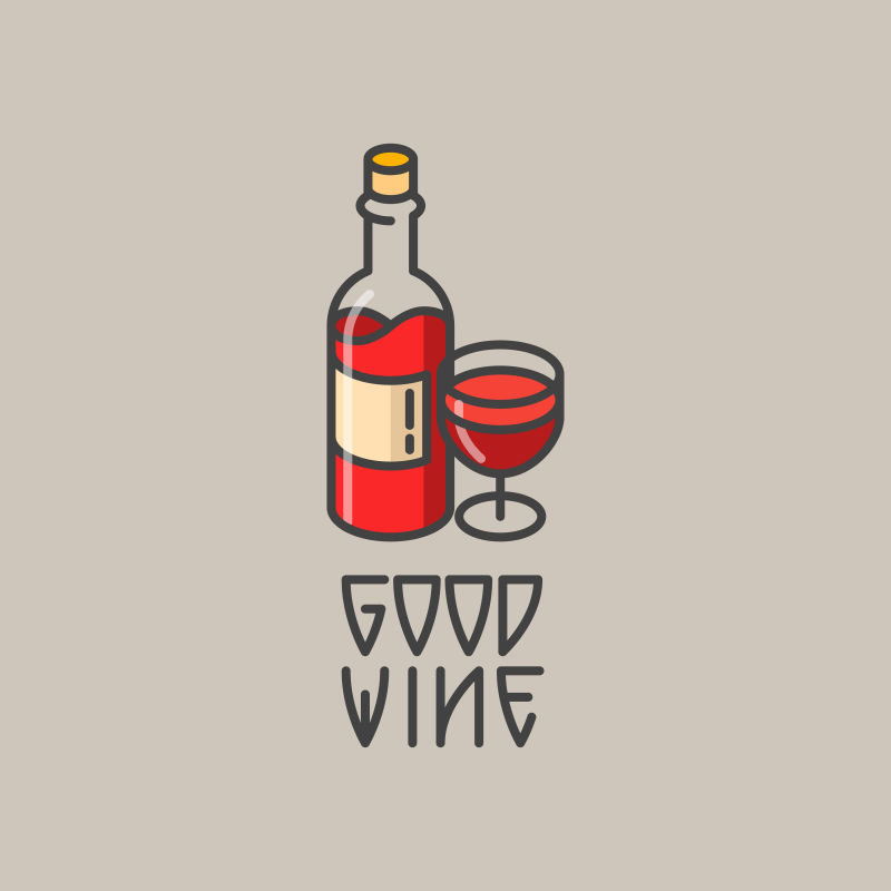 酒瓶和酒杯标志矢量