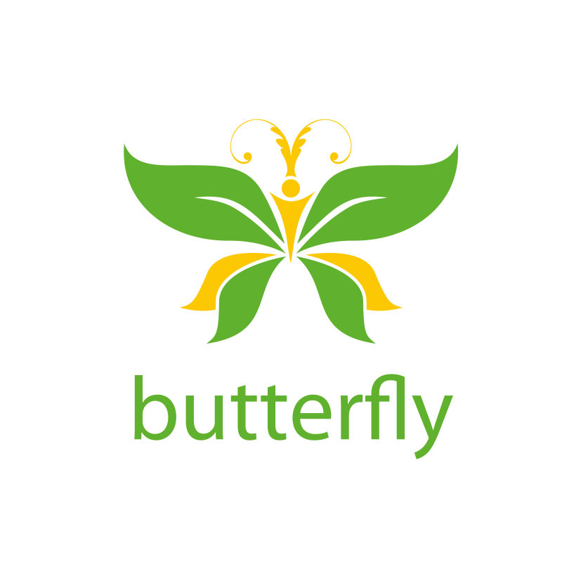 绿色和黄色的蝴蝶标志矢量创意logo设计