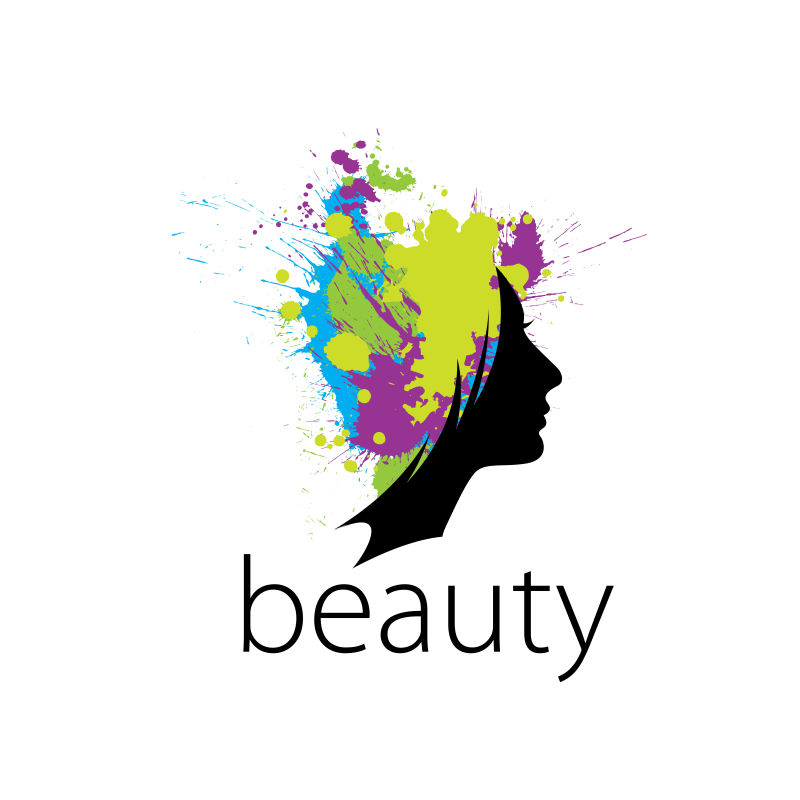 泼洒的彩色墨水的发型的美发标志矢量创意logo设计