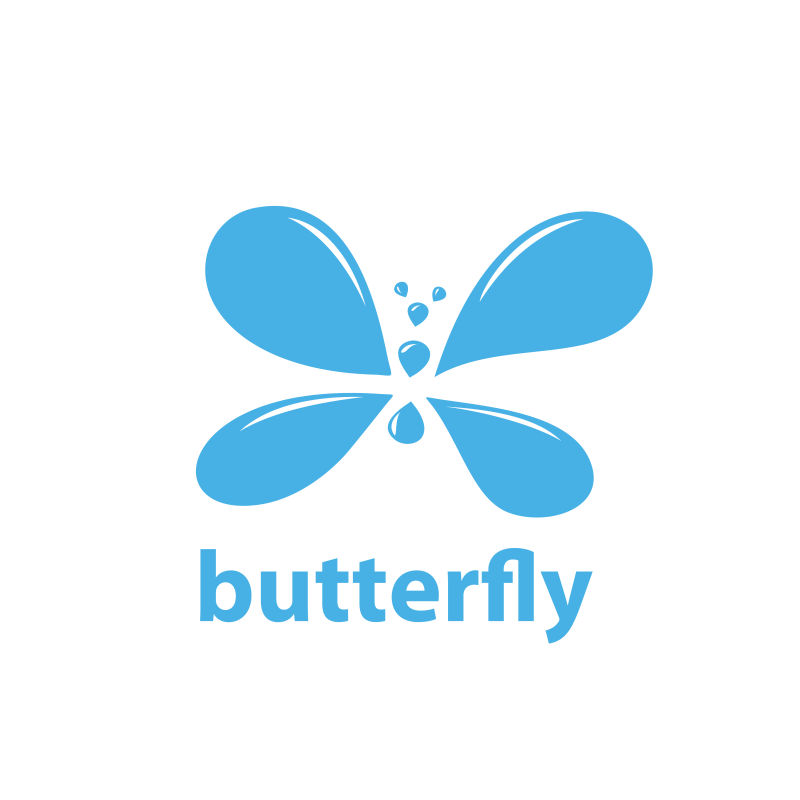 蓝色水滴状组成的蝴蝶标志矢量创意logo设计