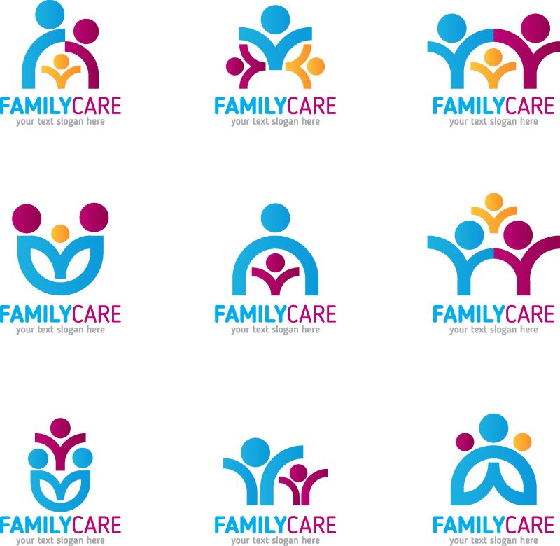 红黄蓝三色的家庭活动的矢量创意logo设计