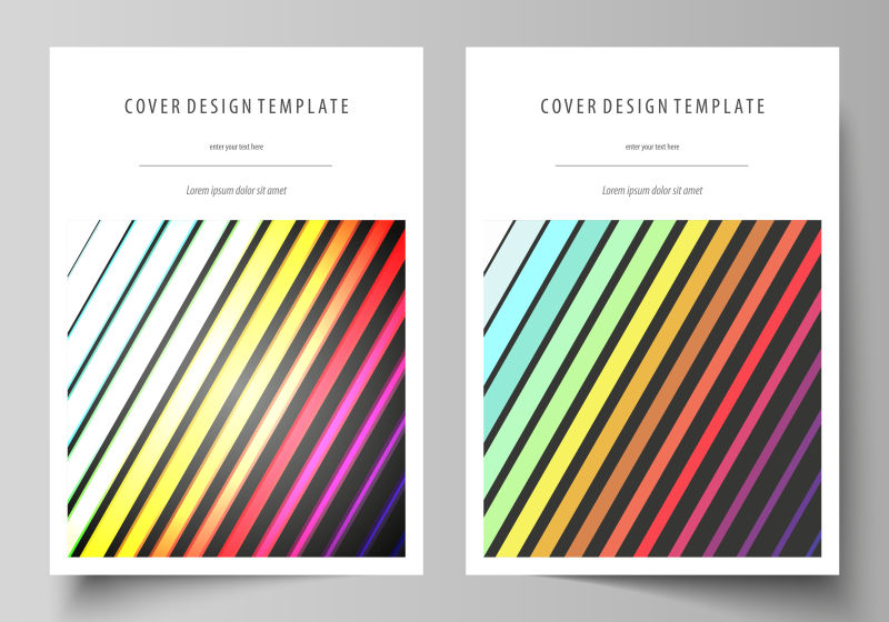 矢量彩虹色线条元素的宣传册设计