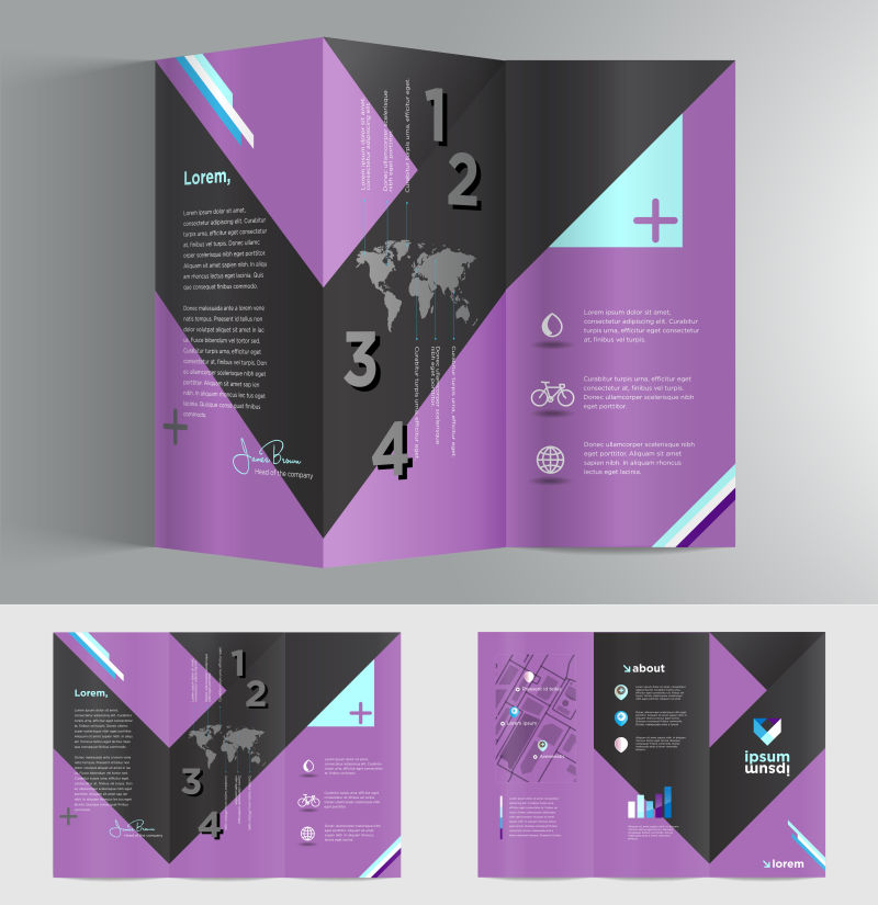紫色和黑色的典雅风格的商业宣传手册矢量设计