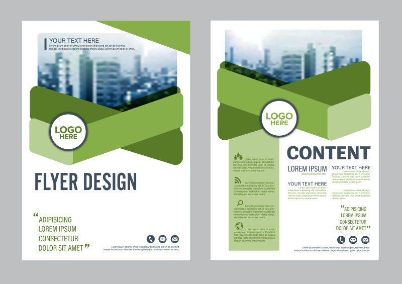 创意现代高楼绿色宣传册设计矢量图