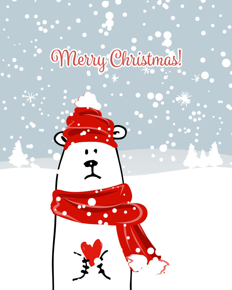 矢量白熊捧着红心的圣诞贺卡设计