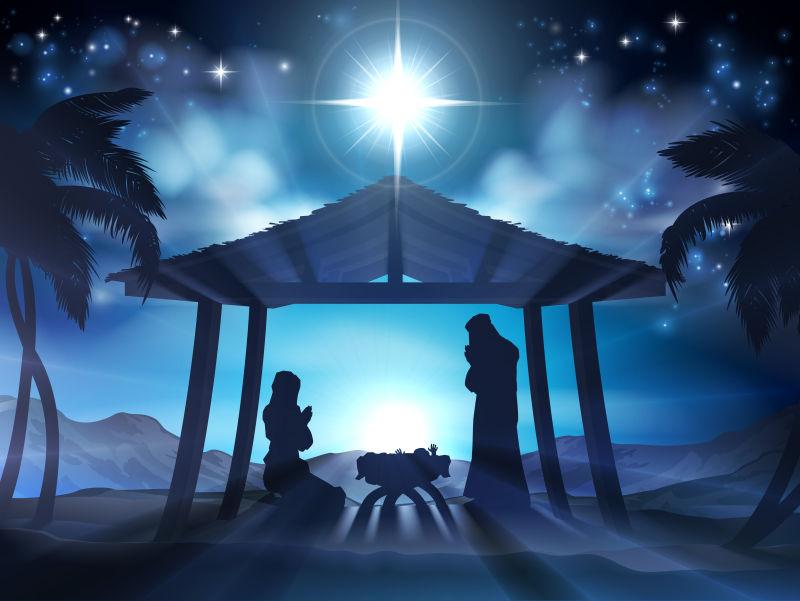 耶稣诞生的场景矢量剪影