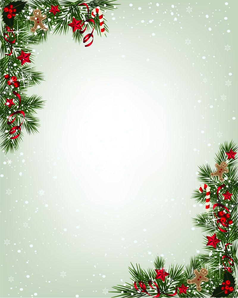 杉木雪花圣诞装饰背景矢量插图