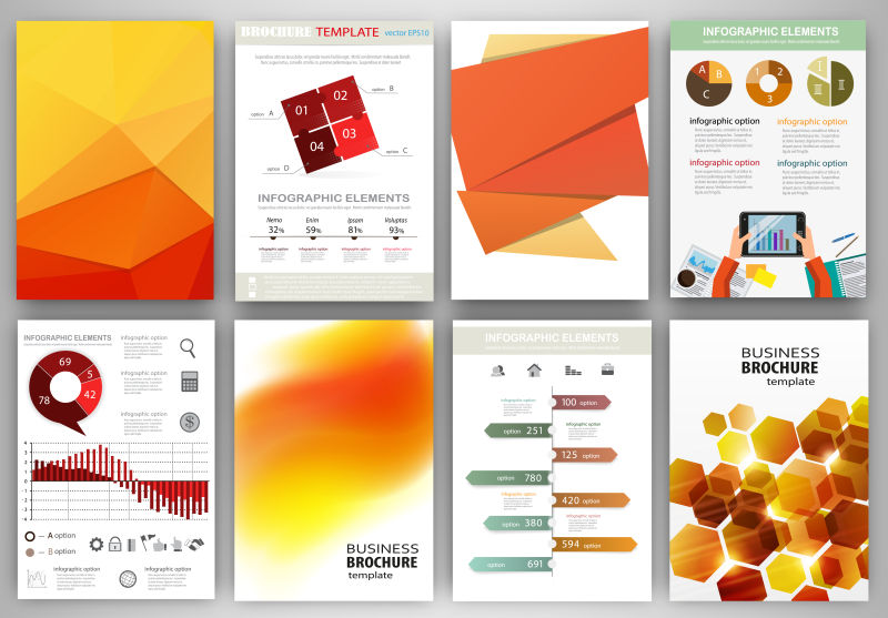 矢量橙色背景与抽象概念信息图形