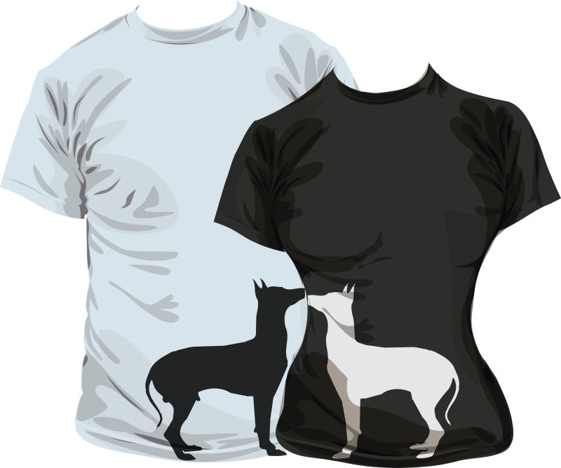 狗狗图案情侣T恤设计矢量插图