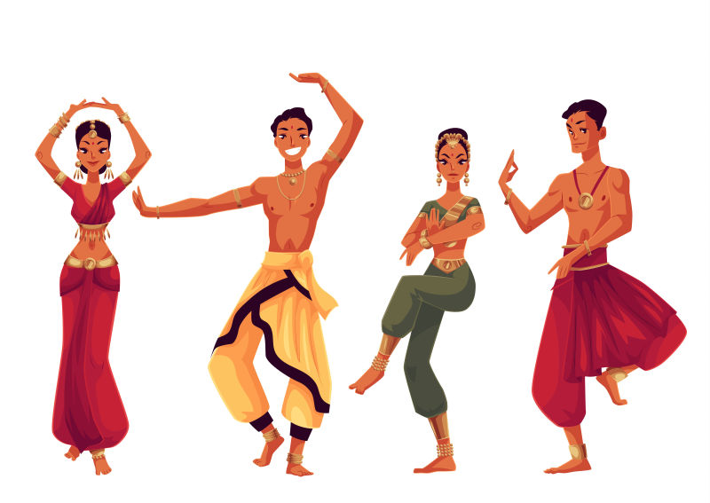 传统服饰中的印度男女跳舞