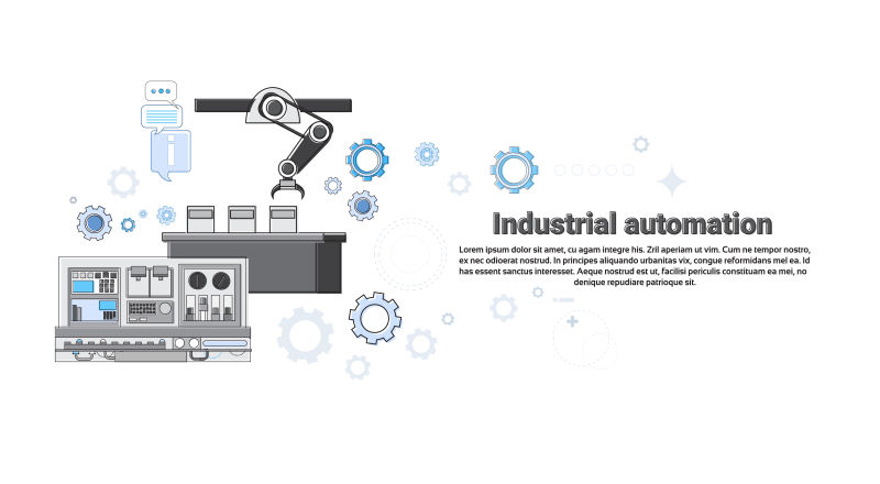 工业自动化行业生产网络横幅矢量插图