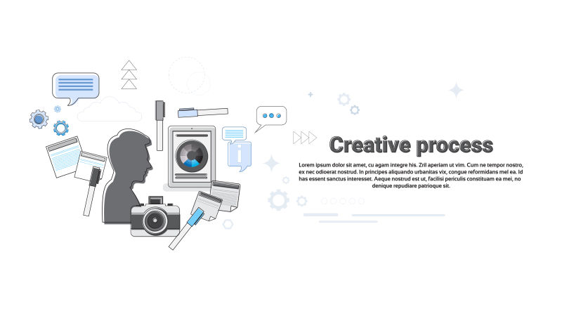 新理念灵感创意过程商务网页横幅矢量插图