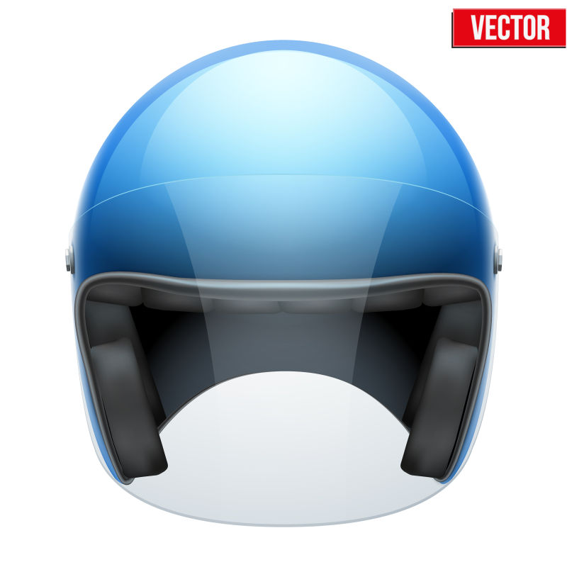 蓝色摩托车头盔带有清晰的玻璃遮阳板矢量