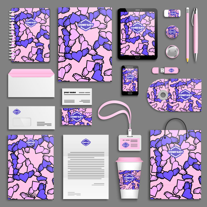 紫色爱心图案产品vi矢量设计