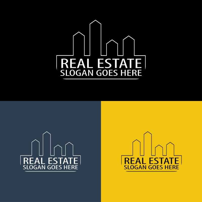 灰黑色和黄色的简单的房地产建筑标识矢量创意logo设计