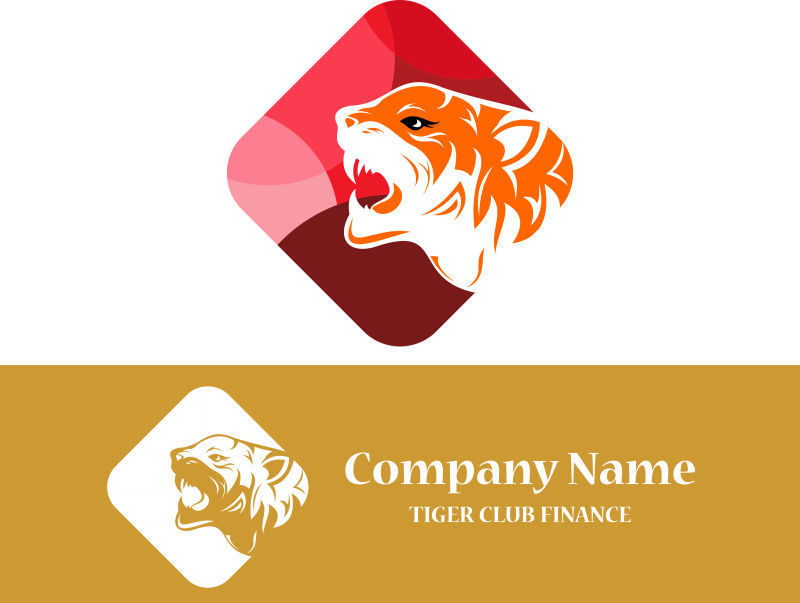 吼叫的橙白色老虎头矢量创意logo设计