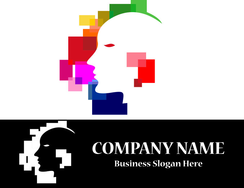 彩色虚拟人类头部标志矢量创意logo设计