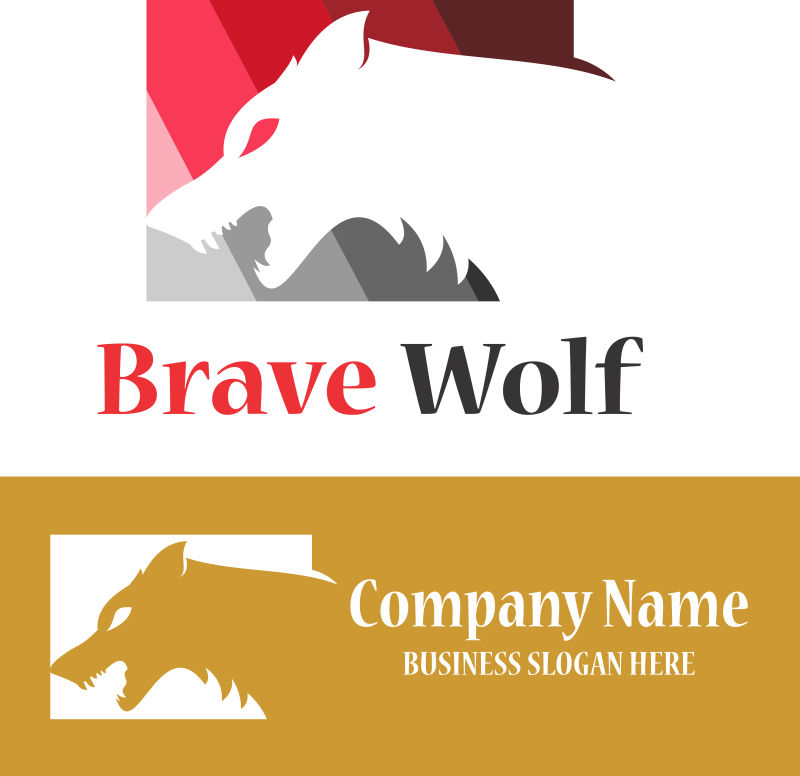 橙色和红色的勇敢的狼标志矢量创意logo设计