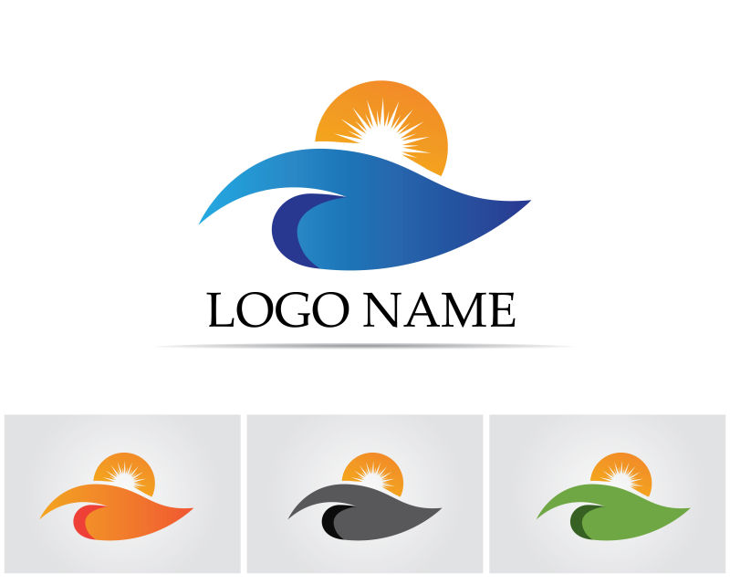 海洋波浪和日出标志矢量创意logo设计