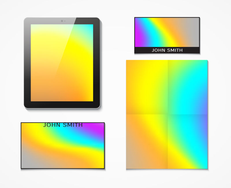 平板电脑和名片的彩色模糊背景矢量图